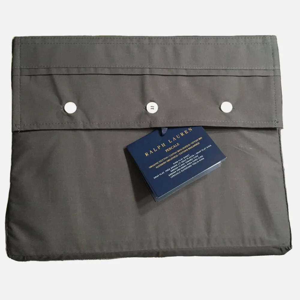 RALPH LAUREN RL Organic Cotton Percale KING FLAT SHEET ONLY in Loft Gray $200